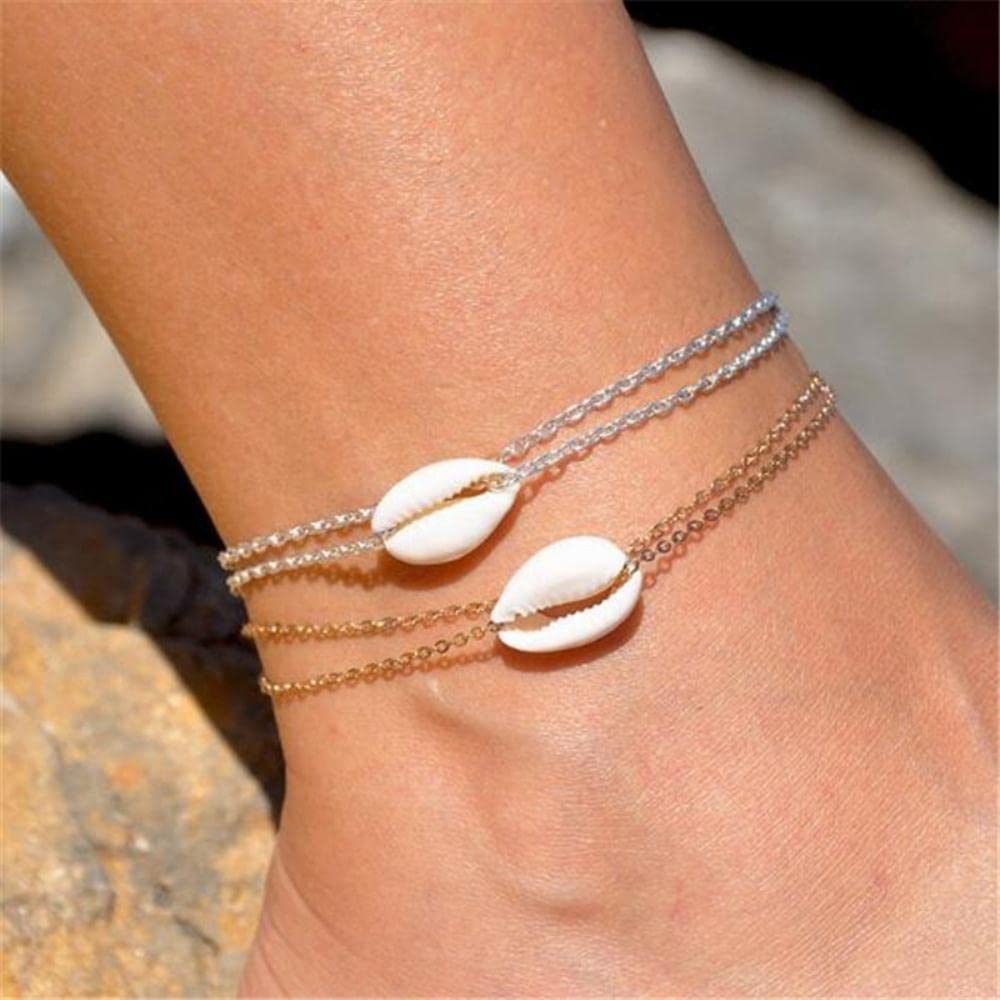 Tobillera Tobillera multicapa de concha natural, calzado de playa salvaje simple, joyería para el tobillo para mujer (color: S)