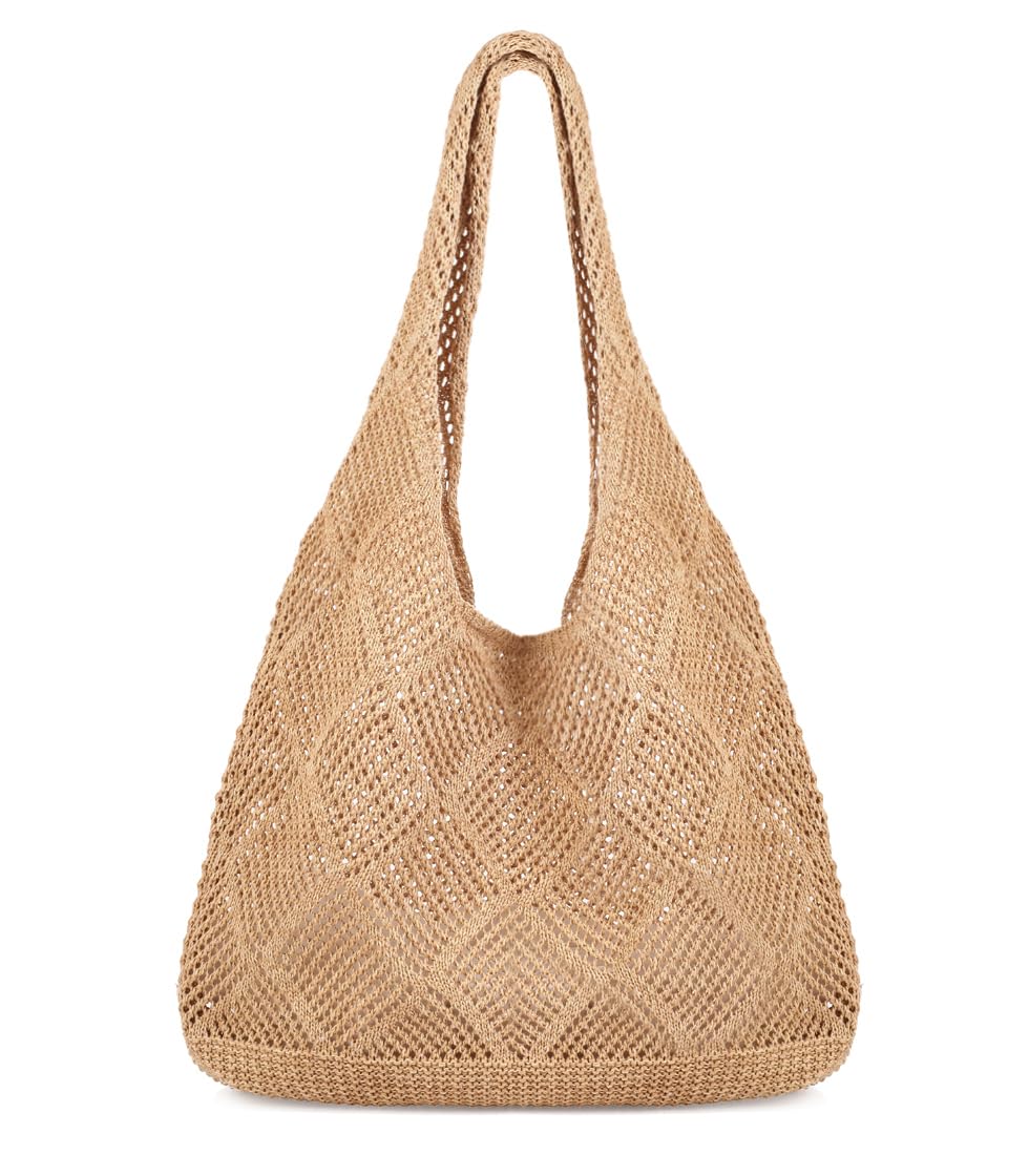 COOKOOKY Crochet Beach Tote bag Summer Beach Bag for Women Aesthetic Mesh Tote Bag Hippie Bag Knit Bag