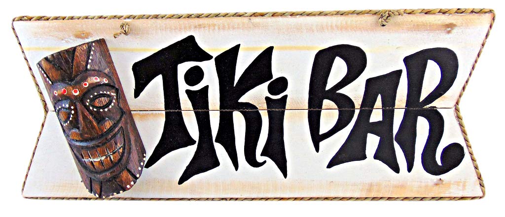 Barry Owen Co. Honbeanify Tiki Bar Mask Wooden Wall Decor Sign Tropical Decoration, 15 Inches Long