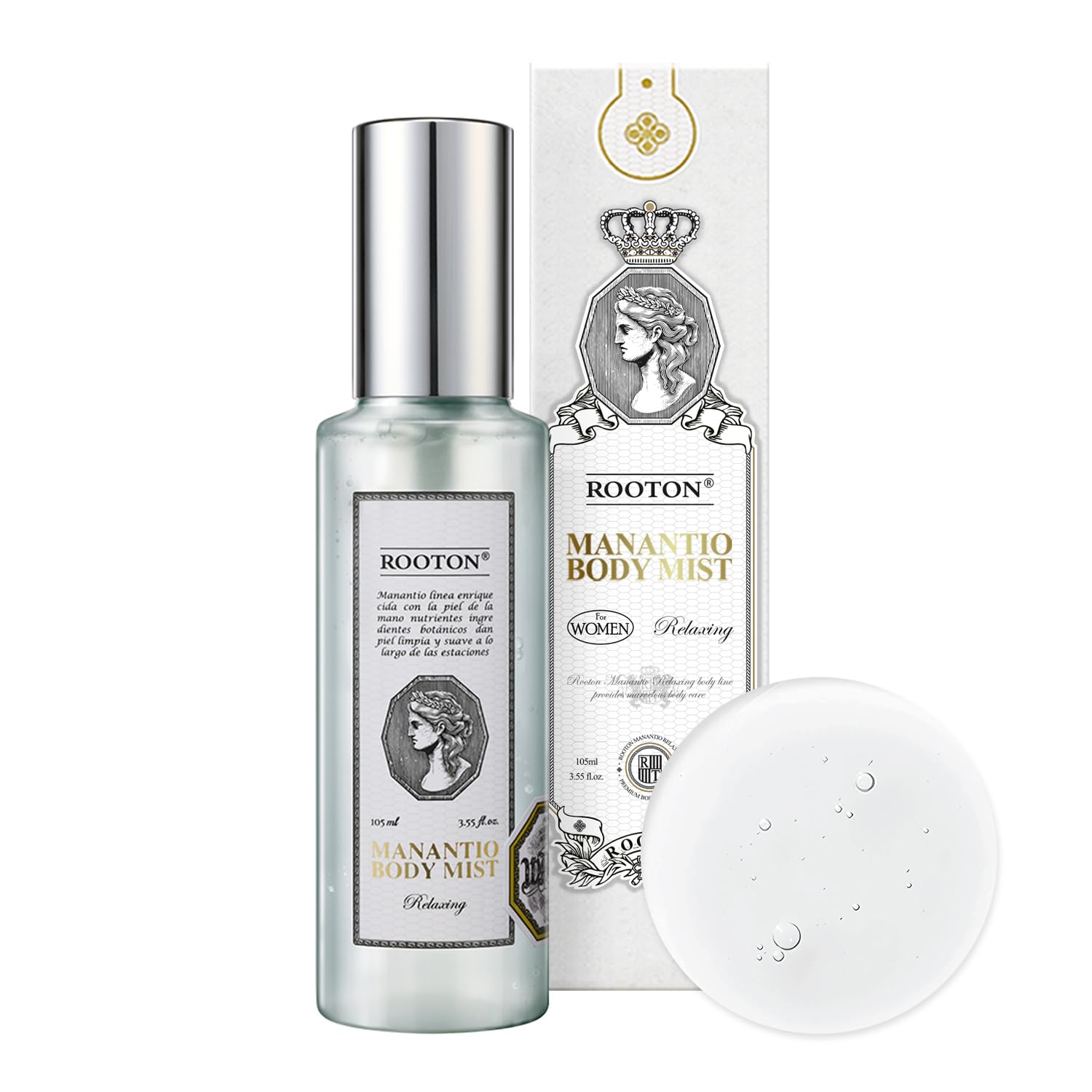 Manantio Women’s Vegan Body Mist, Premium Skincare Spray for Skin Trouble Care, Smooth Texture, Firmness & Deep Hydration, Improves Elasticity and Moisture Balance, 105ml / 3.55 fl oz