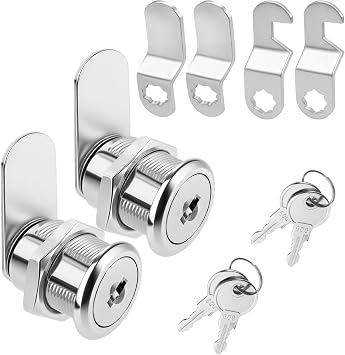 BEVTEE 2 Packs Cabinet Locks with Keys,5/8" Long Cam Lock Keyed Alike, US General Tool Box Lock, Zinc Alloy Locks Replacement Set Fits on 3/8" Max Panel Thickness for Mailbox File Cabinet Drawer RV