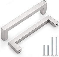 Probrico 30 Pack 5 Inch Brushed Nickel Cabinet Handles - Stainless Steel Square Bar Drawer Pulls for Kitchen Cupboards 5.5" Total Length