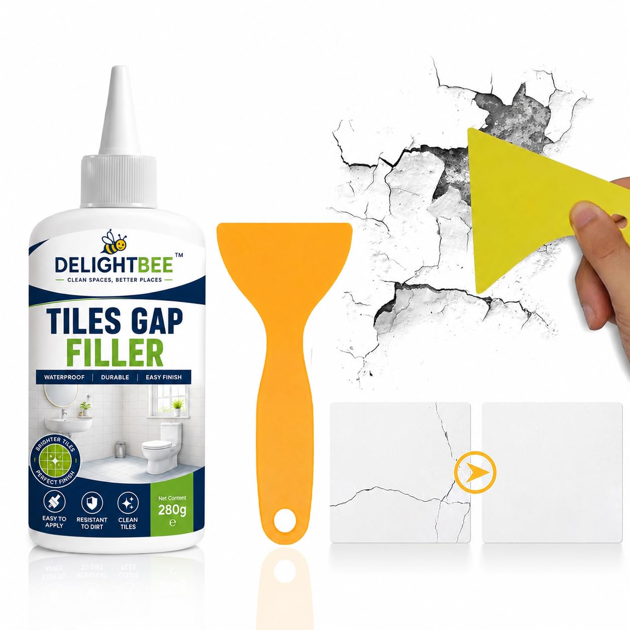 Waterproof Tile Gap Filler Sealant Tube 280g | White Grout & Crack Repair Paste for Bathroom, Kitchen, Floor & Wall Joints | Silicone Gap Sealer for Tiles, Sink & Grout Lines (280g)-image-49