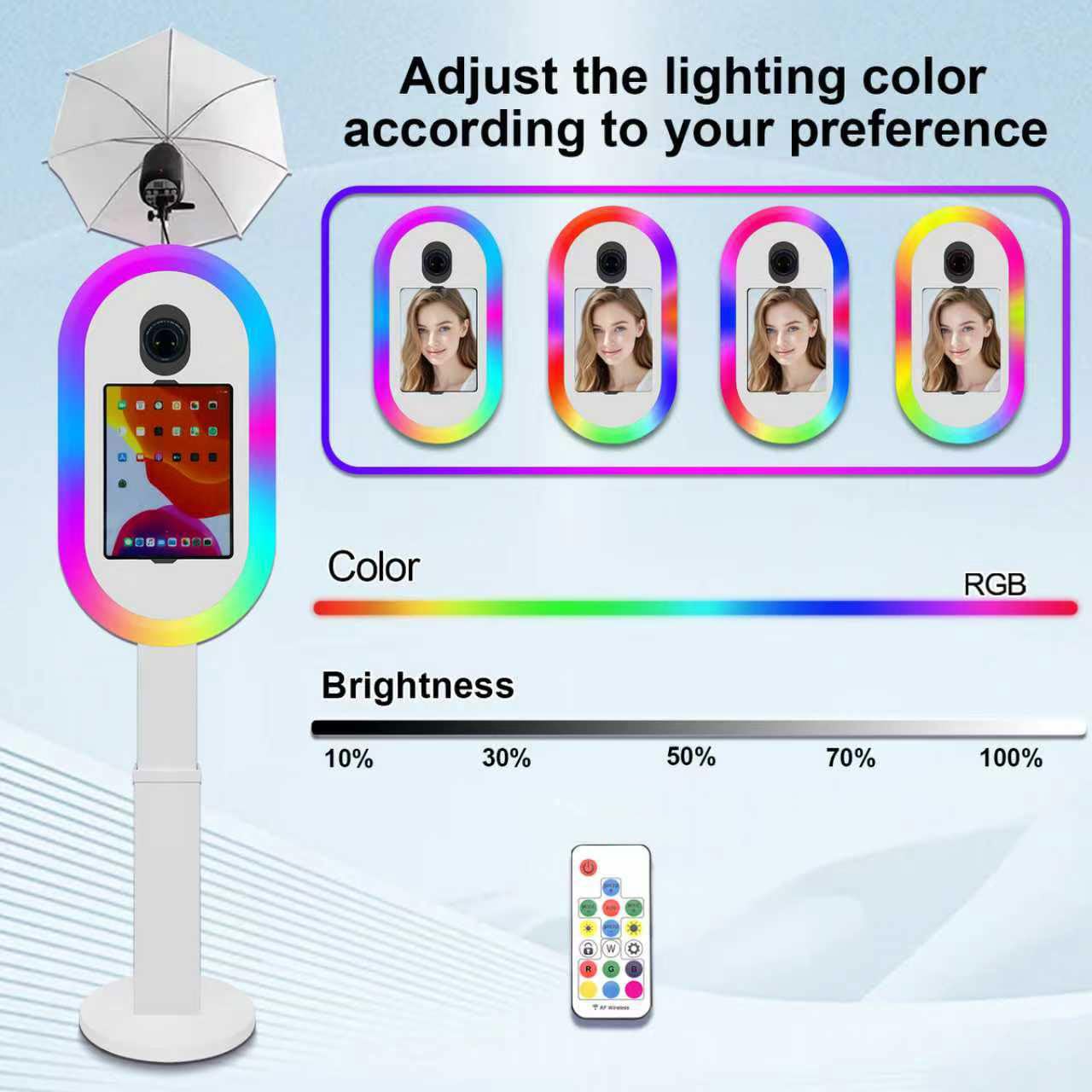 Cabina de Fotos Compatible con iPad Photobooth para luz RGB (10.2-13 Pulgadas) y Soporte de Piso para Linterna con Funda de Vuelo para Bodas, Eventos, cumpleaños (Blanco, máquina de fotomatón)