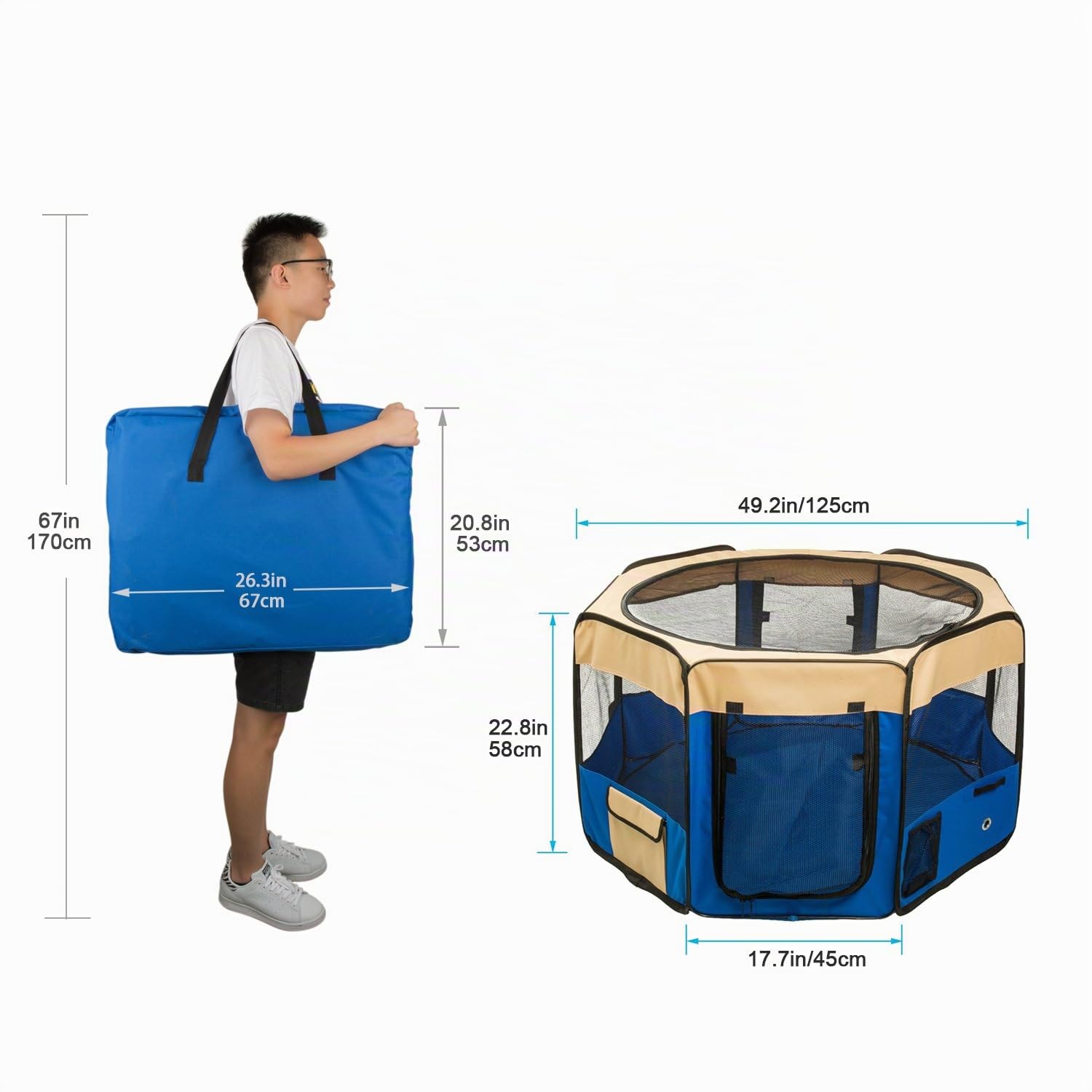 Welpenlaufstall/Tierlaufstall/Welpenauslauf/Laufstall für Hunde Faltbar abnehmbaren 8 Plattens für Kleintiere wie Hunde, Katzen (Blau - XL)