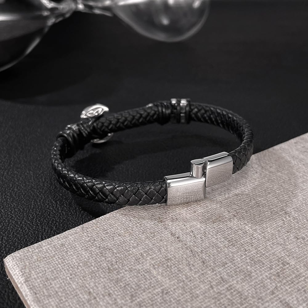 Italian Handmade Genuine Leather Bracelets for Men Stainless Steel Clip, Men's Casual Genuine Multi-layer Cuff Bracelet, Bracelet Gift for Real Men - Image 5