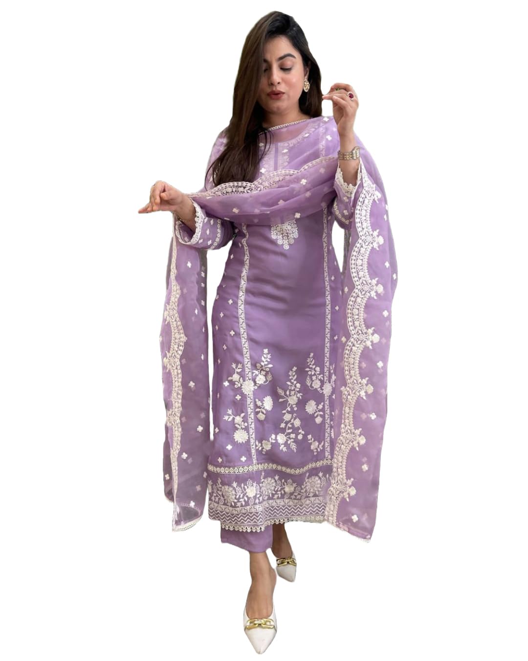 gosriki Women's Rayon Blend Straight Embroidered Kurta with Pant & Dupatta-picture-28