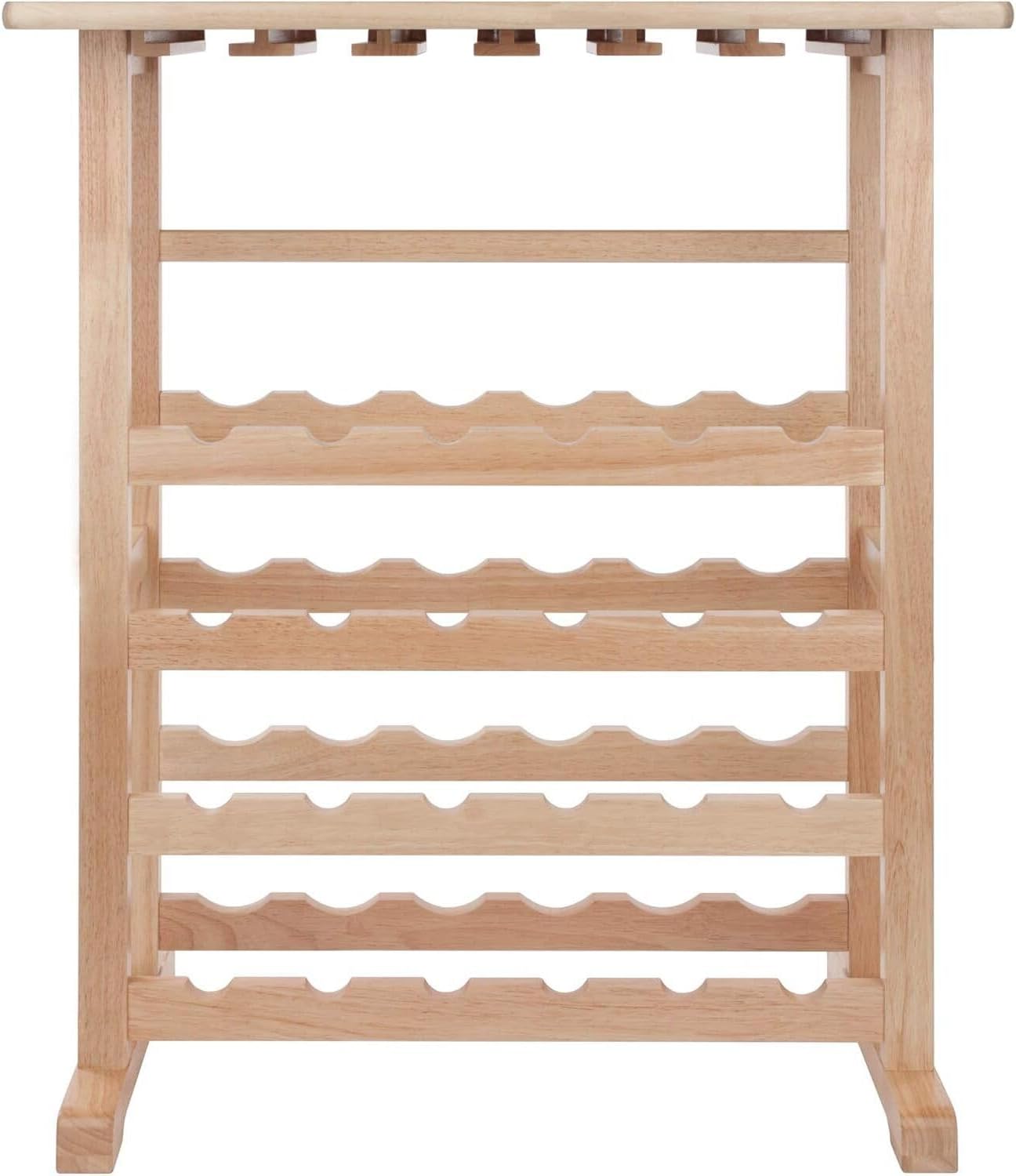 Coastal Craftsman 24-Bottle Wine Rack with Glass Rack, Beechwood Finish, 31.5" W x 35.67" H x 16.22" D, Engineered Wood Material, Store Upto 24 Slim Wine Glasses
