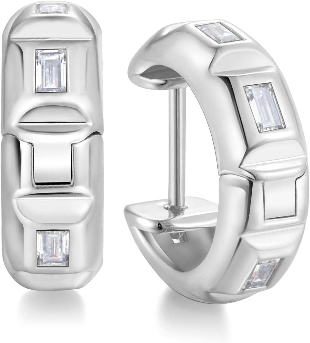 Color-D VVS1 Clarity Moissanite Tiny Hoop Earrings, Solid 925 Sterling Silver Gold/White Gold Plated Geometric Huggie Earrings, Birthday Valentine's Day Christmas Jewelry for Her/Him.
