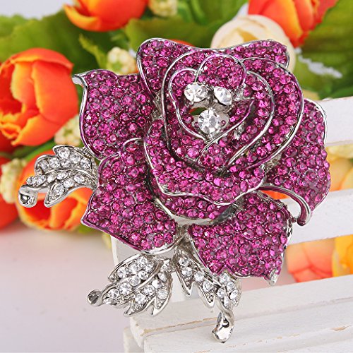 Image of EVER FAITH Women's Austrian Crystal Blooming Beautiful Rose Flower Brooch