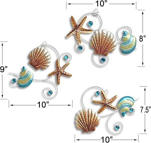 Miniatura 2 de VividLadybug Beach Wall Decor Seashell starfish metal wall decor ocean theme Marine Coast decor suitable for home bathroom coast wall decor Set of 3