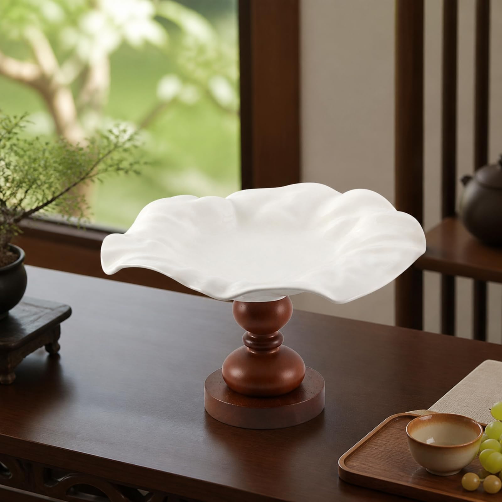 con Forma Hoja Estable Bandeja Madera Elevada Multiusos Bandeja Cerámica y Madera para Comedor