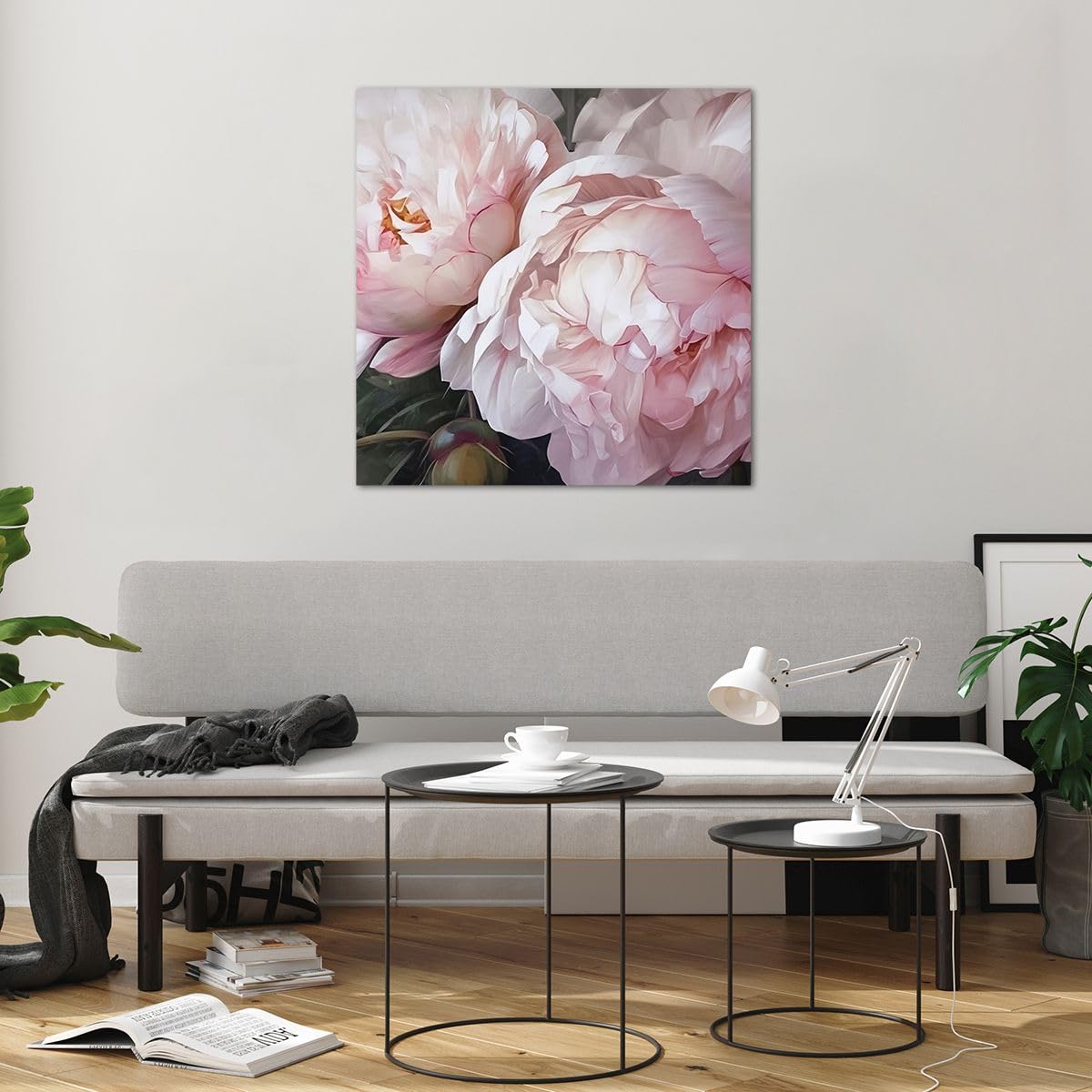 Moderne Impression sur Verre 70x70cm Image Tableau en Verre Decoration Murale Fleurs Pivoines Romantique Grand Tableaux Decoratifs Muraux Chambre Cuisine Carré Deco Cadre Salon Art Wall GAC70x70-5815