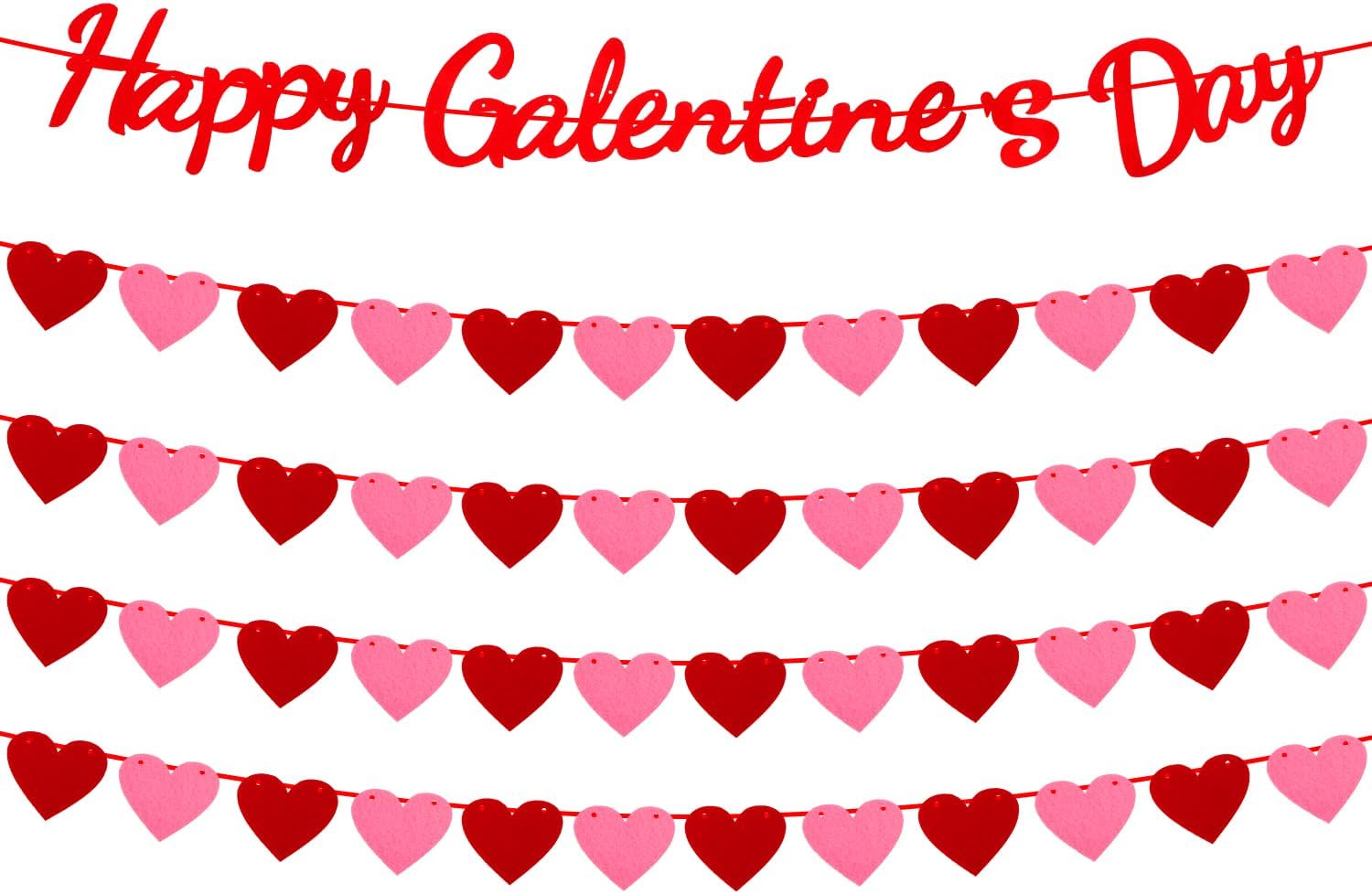 Happy Galentine's Day Banner - Rot, Mit Rosen & Glitzer-Herzen, Vorbespannt Für Valentinstags-Partys
