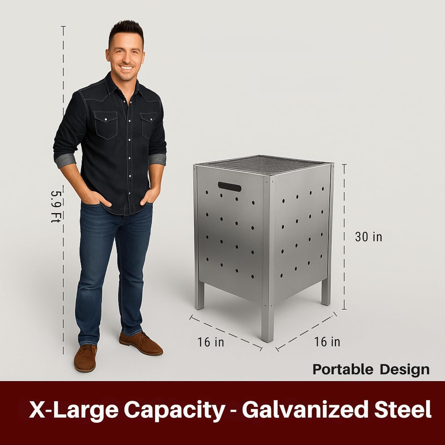 burn barrel trash can – heavy duty galvanized metal fire pit for house and garden use – great for paper, garbage, outdoor debris and shredder waste – 29x16 inch, 31.7 gallon capacity