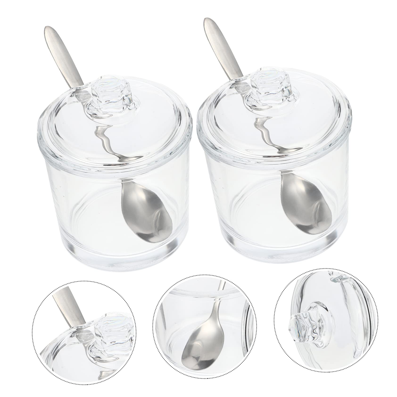 PRETYZOOM Set 2 Barattoli Spezie in Vetro con Coperchi e Cucchiai, Contenitori per Spezie in Acciaio Inossidabile per Cucina e Sala da Pranzo Stile Casuale