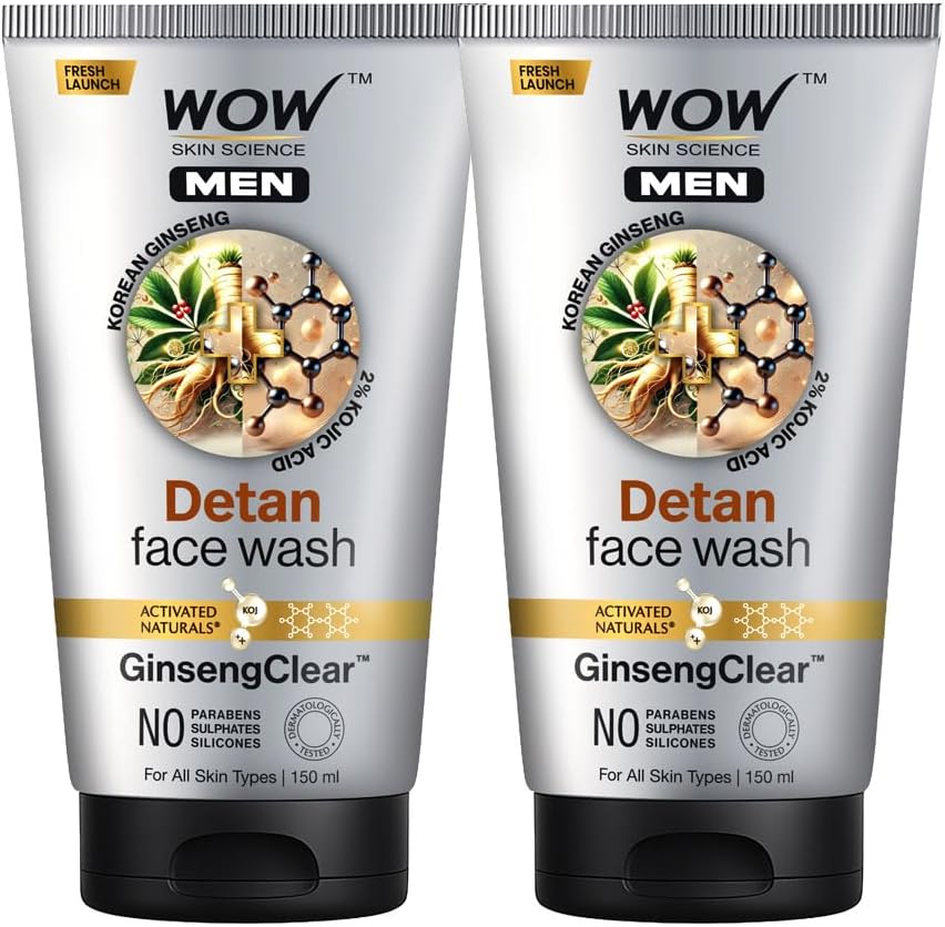 - Men Detan Face Wash | Face Wash for Oily Skin with Korean Ginseng & Kojic Acid | Helps Remove Tan, Reduce Dark Spots & Brighten Skin | Sulphate‑Free | GinsengClear™ | 150ml (Pack of 2)