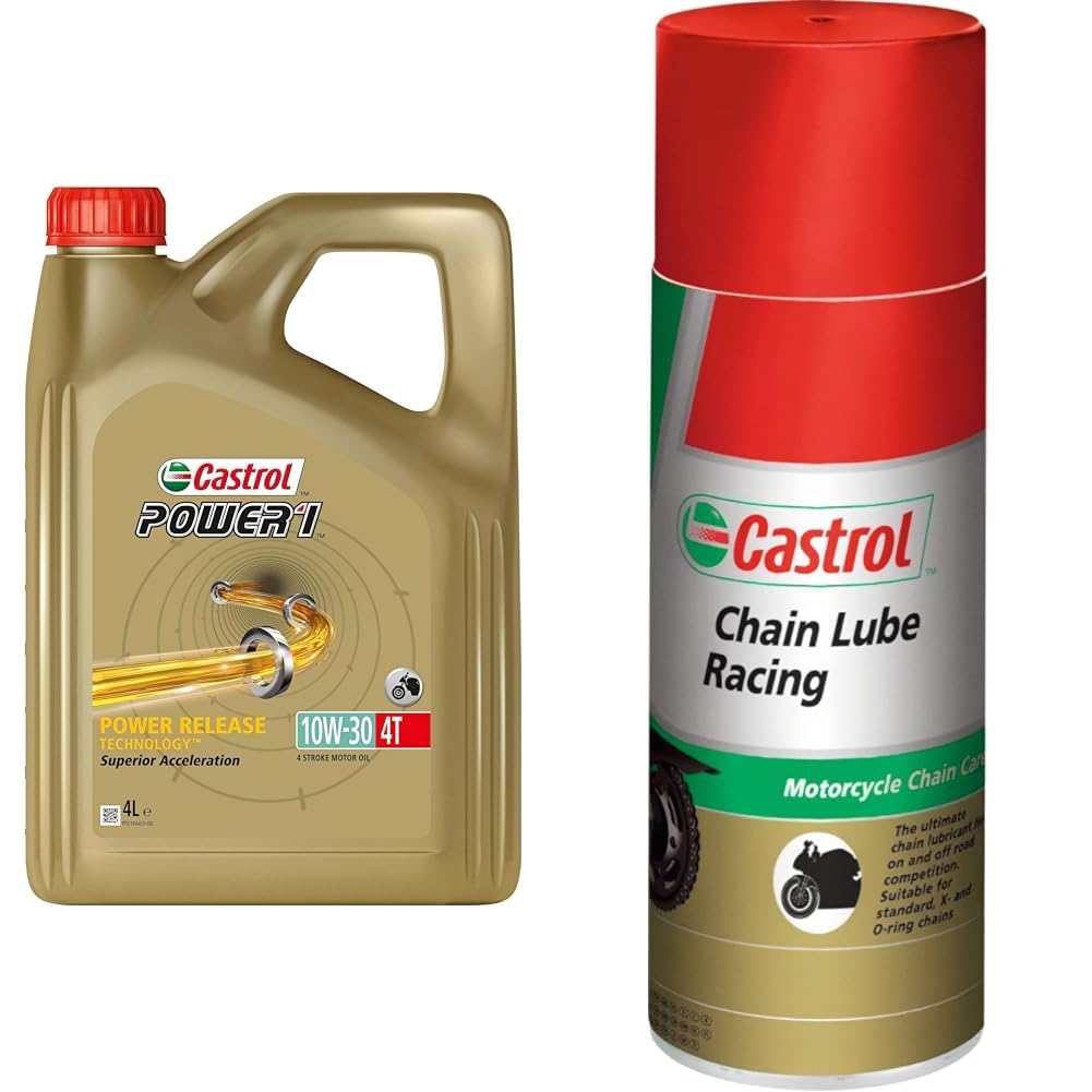 Castrol POWER1 4T 10W-30 Aceite de Moto 4L + Castrol Chain Lube Racing 400ml
