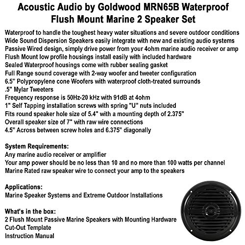 Image of Acoustic Audio by Goldwood MRN65B Waterproof Flush Mount Marine 6.5 inch Speakers 1 Pair Pack Black