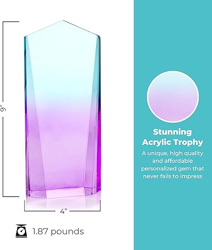 Miniatura 5 de Baudville Trofeo acrílico degradado grabado - Trofeo de premio - Grabado personalizado de hasta tres líneas y selección de versículos preescritos