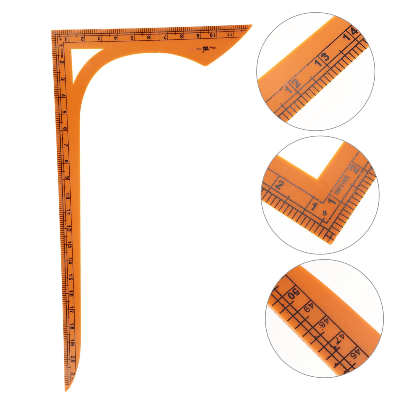 Regla de Costura en Forma de L Grande Naranja de Plástico | Doble Escala, Borde sin Rebabas y Escala Clara, para Costura y Confección de Ropa