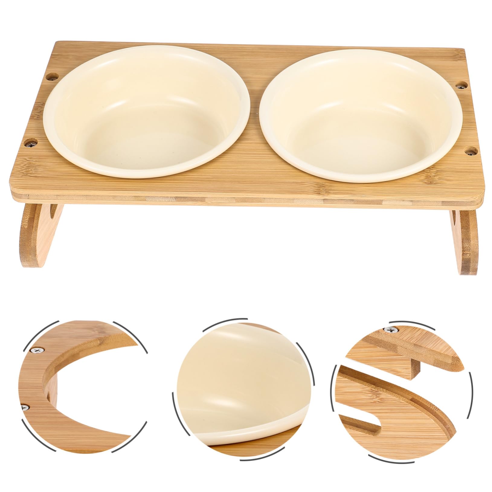 ibasenice Gamelle Chat Céramique Surelevée pour Manger 600ml avec Étagère en Bois pour Chats et Chatons