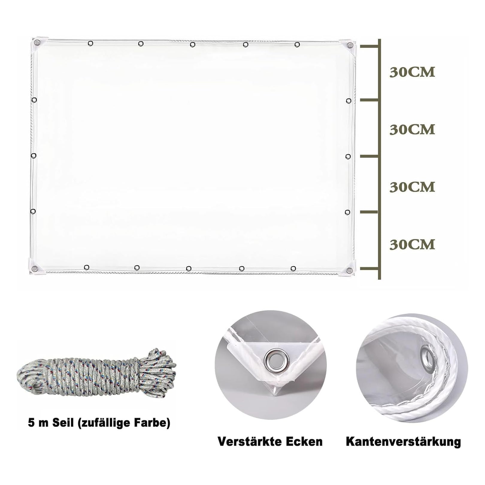 2x2m 650g/m² Wasserdicht Reißfest Plane 0.55 mm dick 2.5x4m Transparente wetterfest Kälteschutz abdeckplane mit ösen,Lochabstand 30 cm,Allzweckplane für den Außenbereich Einsetzbar Regendicht