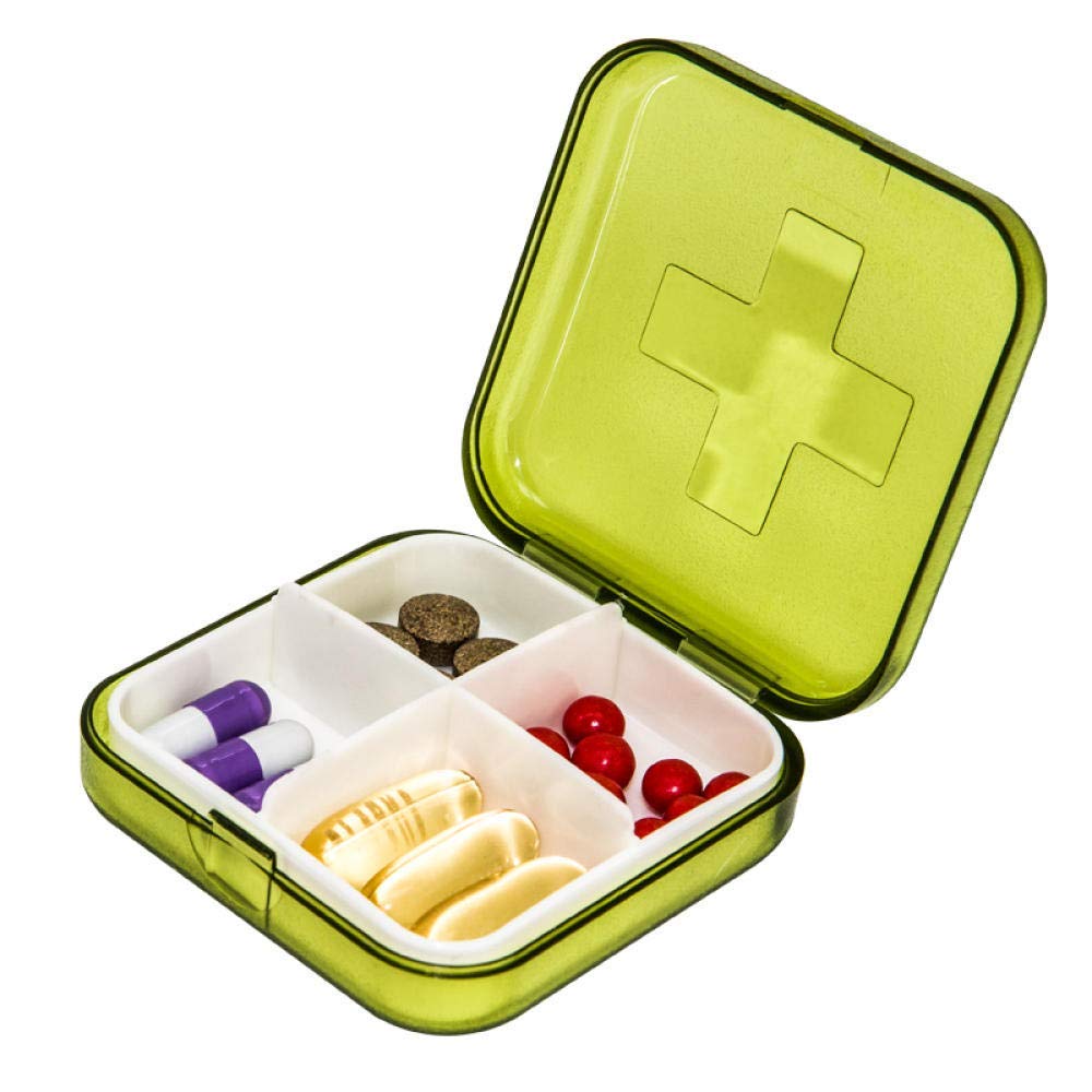 Pastillero semanal, organizador portátil de pastillas de viaje, se puede utilizar en carteras y bolsillos, pastillero con diseño a prueba de humedad, 4 rejillas, color verde