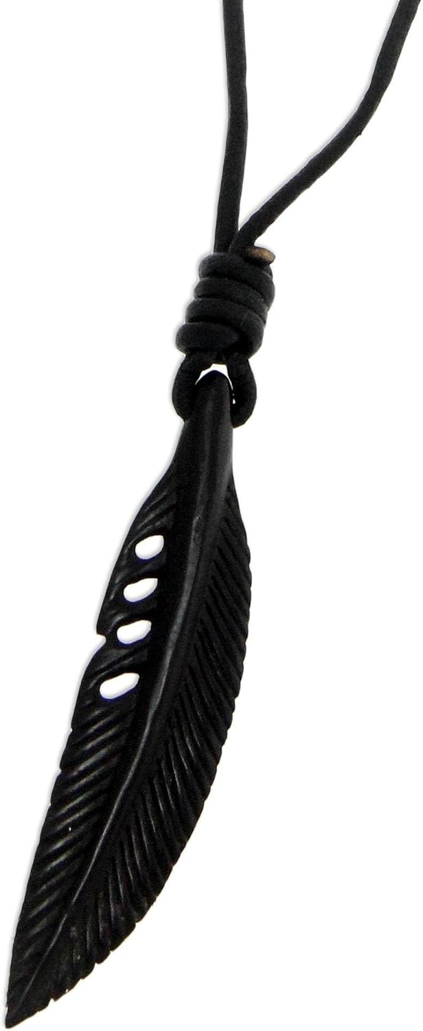 NOVICA Artisan Handmade Mens Leather Pendant Necklace Carved Horn on Cords Indonesia Animal Themed Bird [cord 18 in min L x 23.5 in max L x 0.1 in W Pendant(s) 2.4 in L x 0.5 in W x 0.2 In] - Image 2