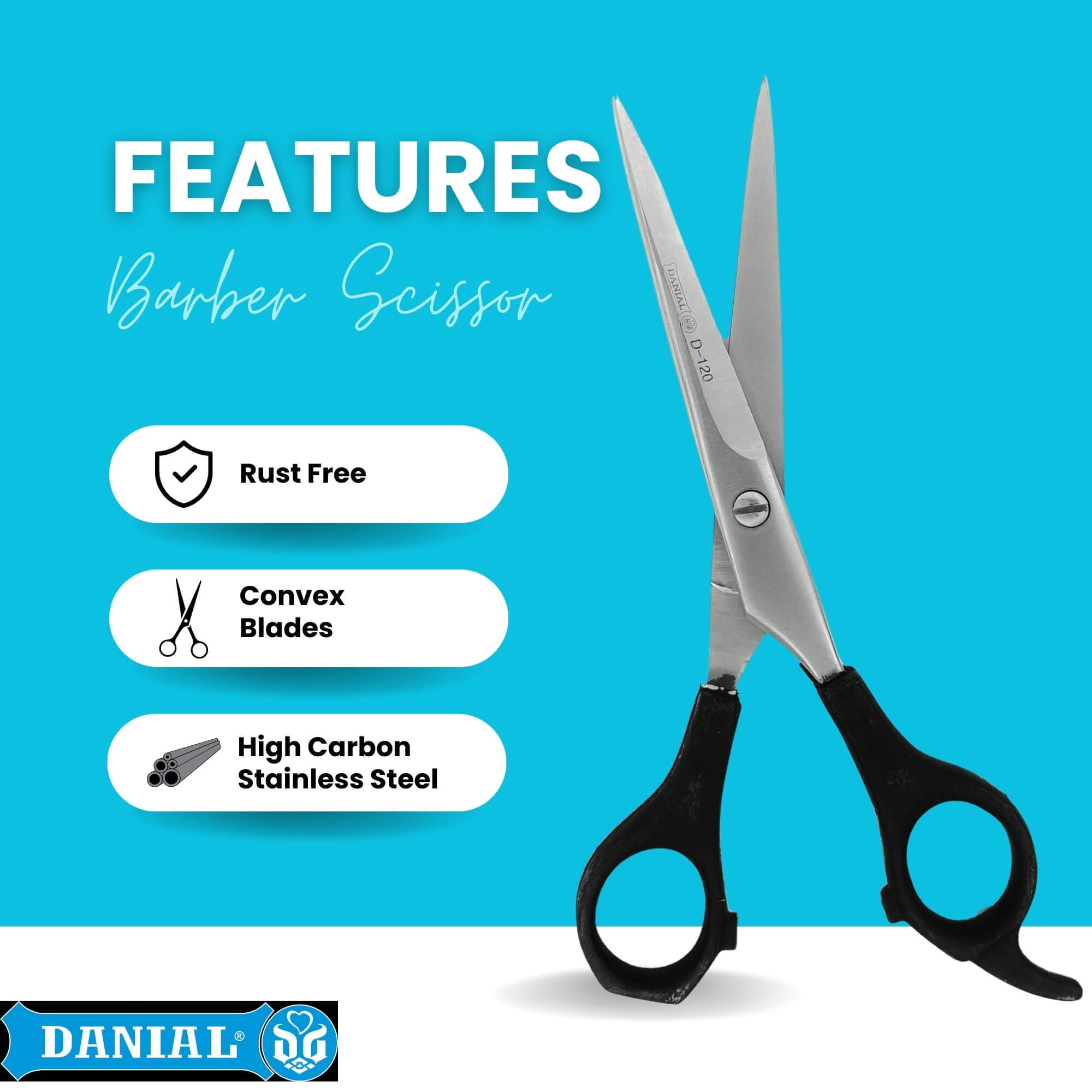 DANIAL 6-Inch Stainless Steel Barber Scissors for Professional Hair Cutting - Ideal for Men and Women's Grooming, Beard, and Mustache Trimming 1