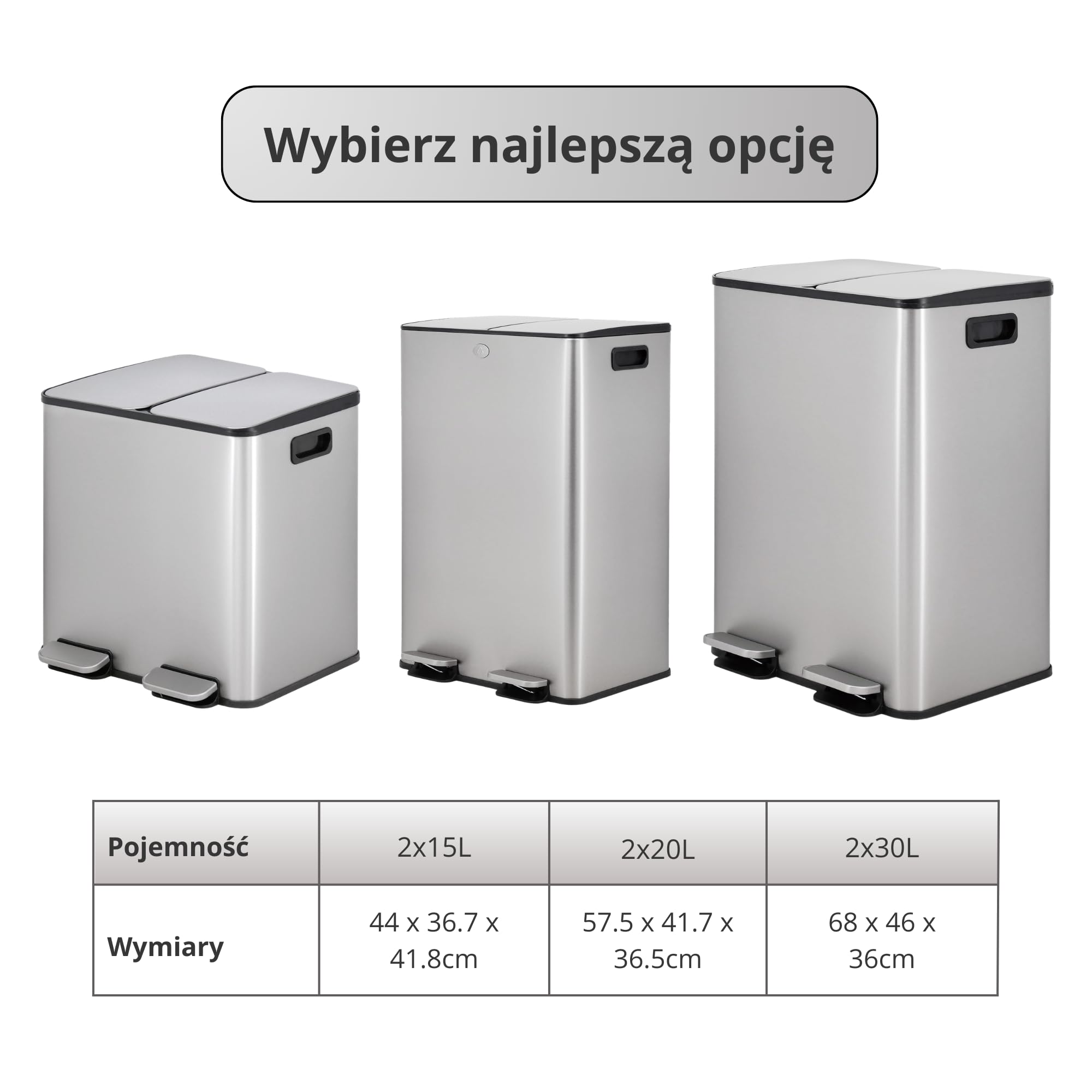 Kosz do Recyklingu 2 x 20 L (40 L), Podwójny, Stal Nierdzewna Odporna na Odciski Palców, z Pokrywą z Cichym Zamykaniem i Pedałem, Zawiera 20 Worków na Śmieci, Oddzielne Przegrody