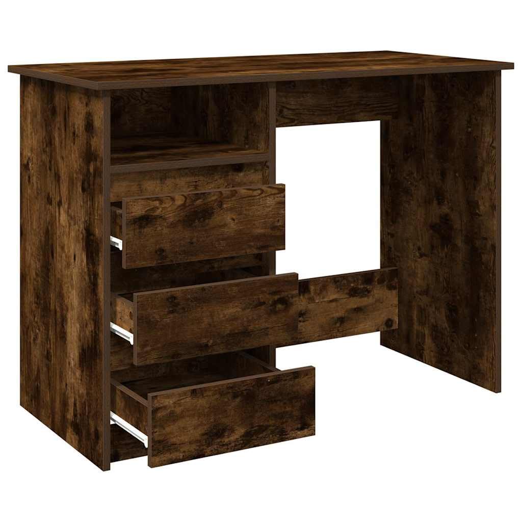 Escritorio de madera de roble ahumado, 102 x 50 x 75 cm, mesa de trabajo, mesa de ordenador, para oficina, estudio, salón, con amplia superficie de trabajo y espacio de almacenamiento