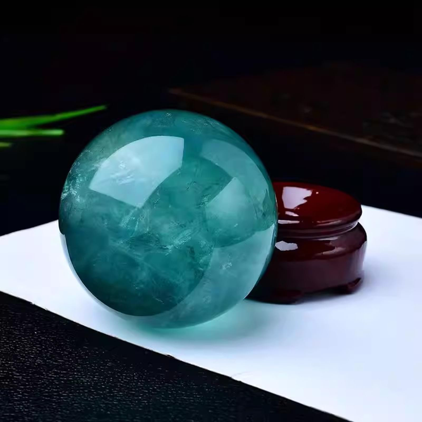 Polerowana zielona kryształowa kula fluorytowa - dekoracyjne kule - rzeźba kuli kryształowej do medytacji Feng Shui - drewniany stojak - prezent,4.7"(12cm)