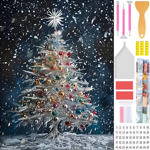 Amyaker ダイヤモンドアート キット 四角いビーズ 全面 ダイアモンドビーズ絵画 日本語キャンバス DIY 手作り絵画 手芸キット 5D モザイクアート ダイヤモンド塗装 全面貼り付けタイプ 30x40cm 雪 クリスマスツリー