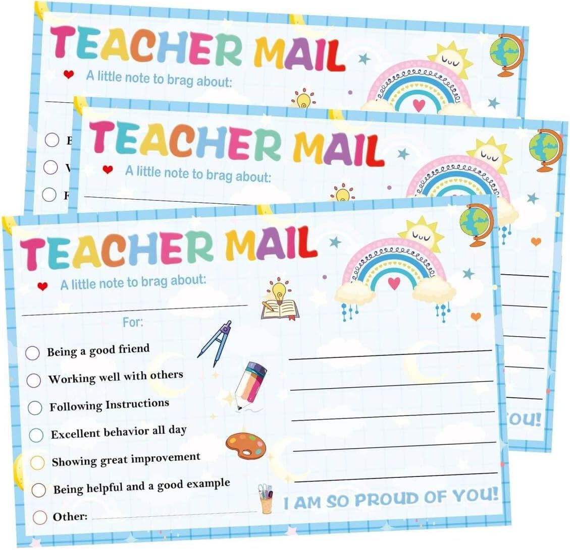 60 Pack Blue Teacher Mail Postcards Teacher Notes to Parents, Positive Behavior Cards Happy Note from Teachers Desk for Home Kindergarten Preschool