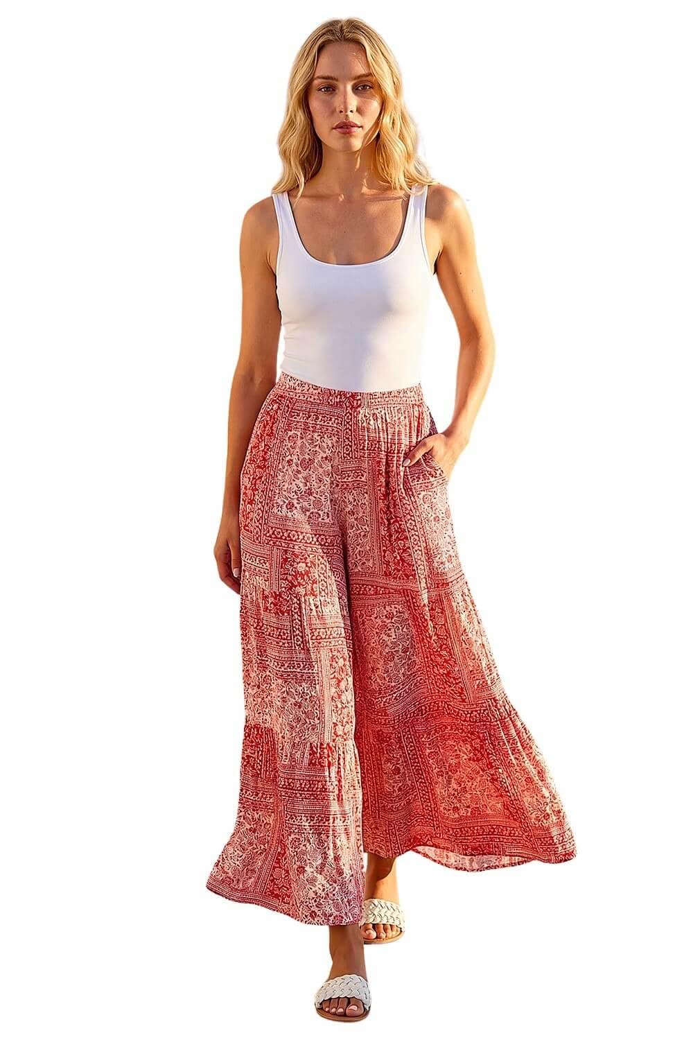 Roman - Women's Palazzo Trouser - Red - S