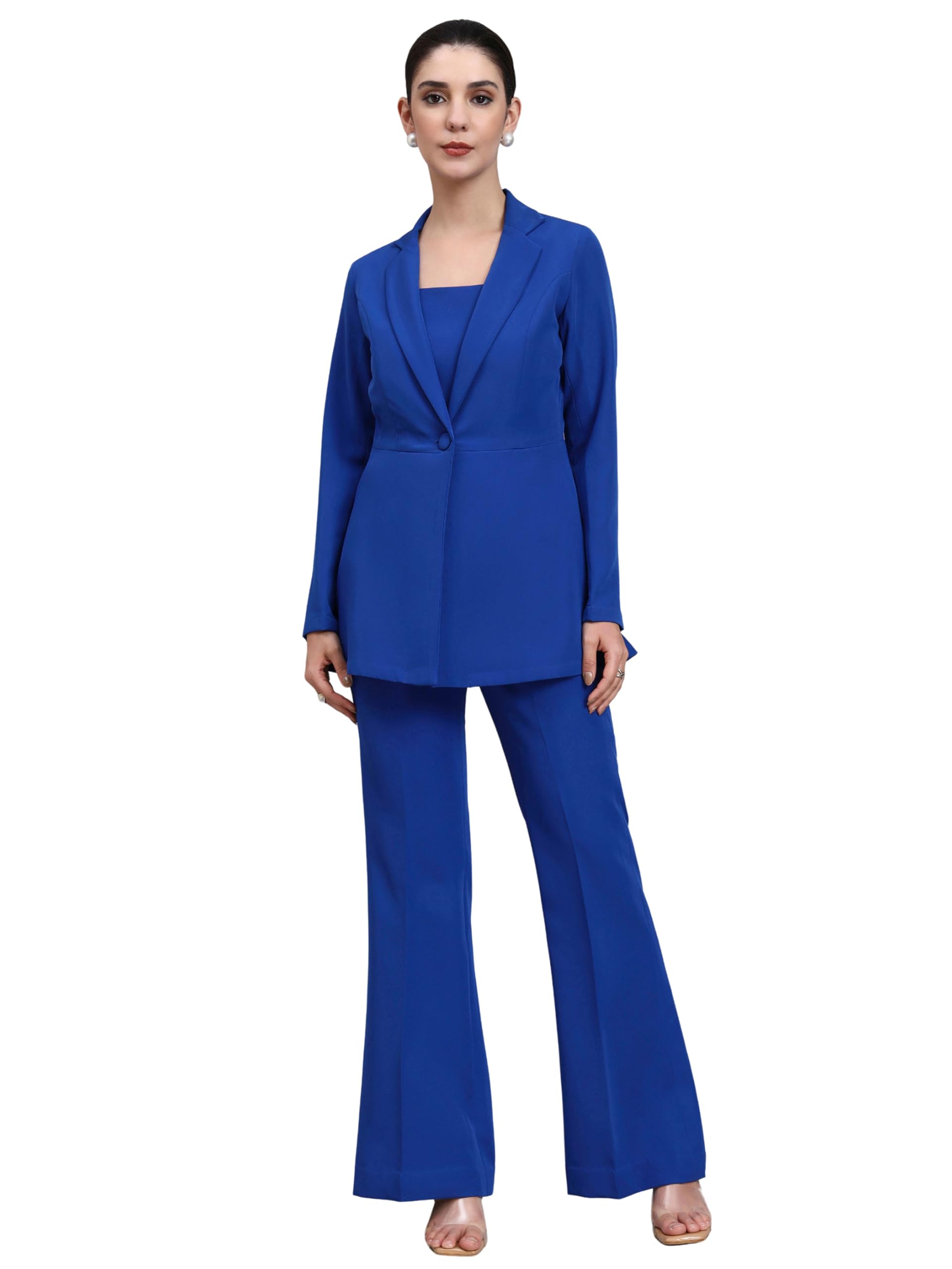powersutra Cobalt Blue Co-ord Set for Women | Formal Waistcoat Set | Office Wear 2-Piece Round Neck Co-ord-picture-29