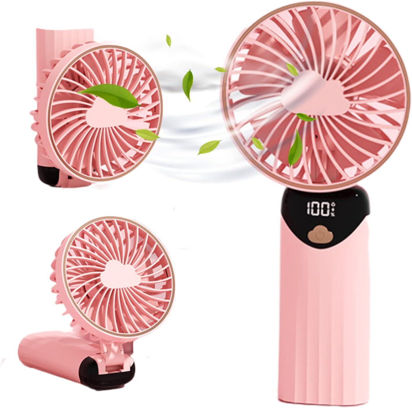 Handheld Fan Portable Multifunction Personal Fan Digital Display 5 Speed Foldable Desk Fan with Base Lash Makeup Outdoor Travel (White)