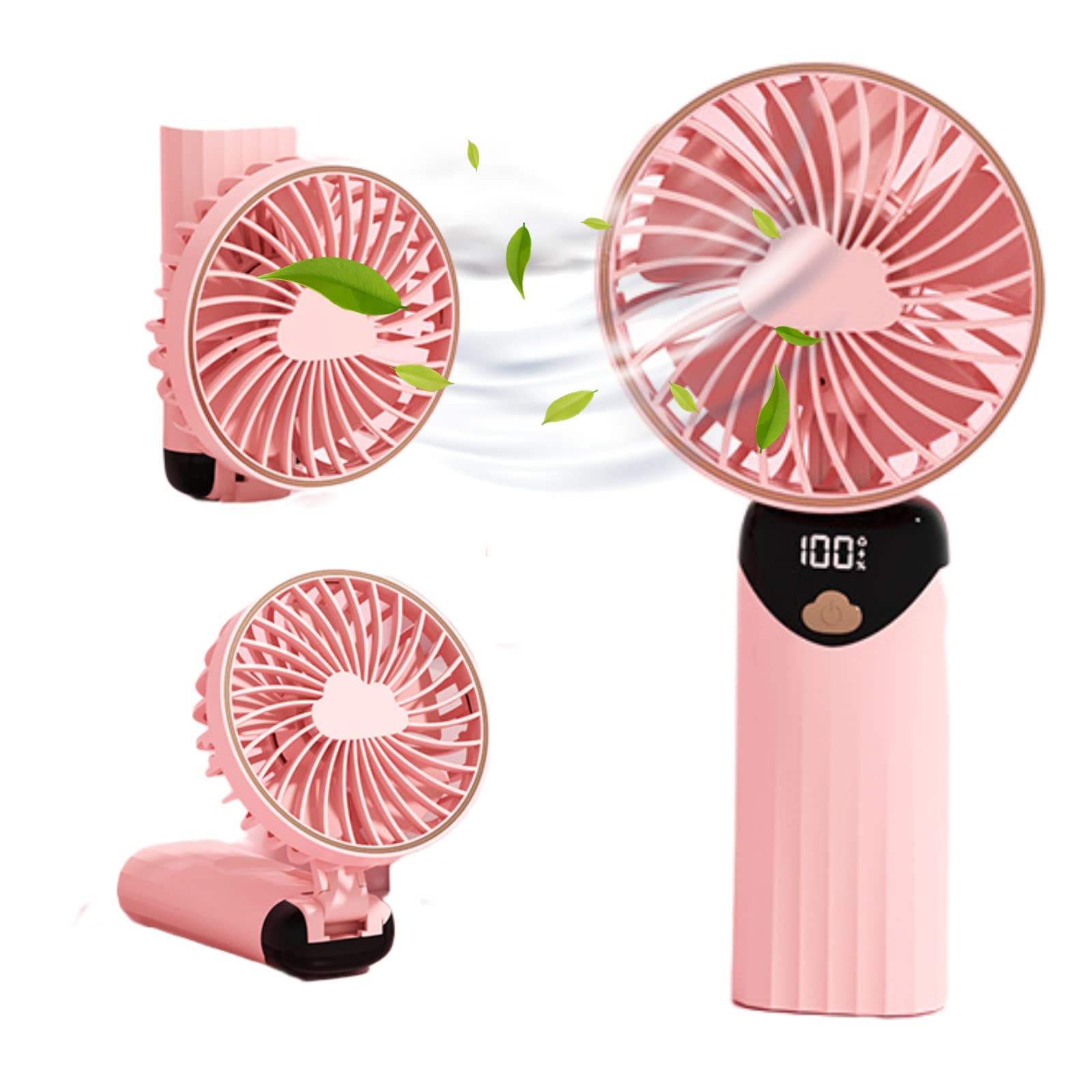 Ventilateur 5 vitesses rose portable avec affichage numérique et base amovible stable
