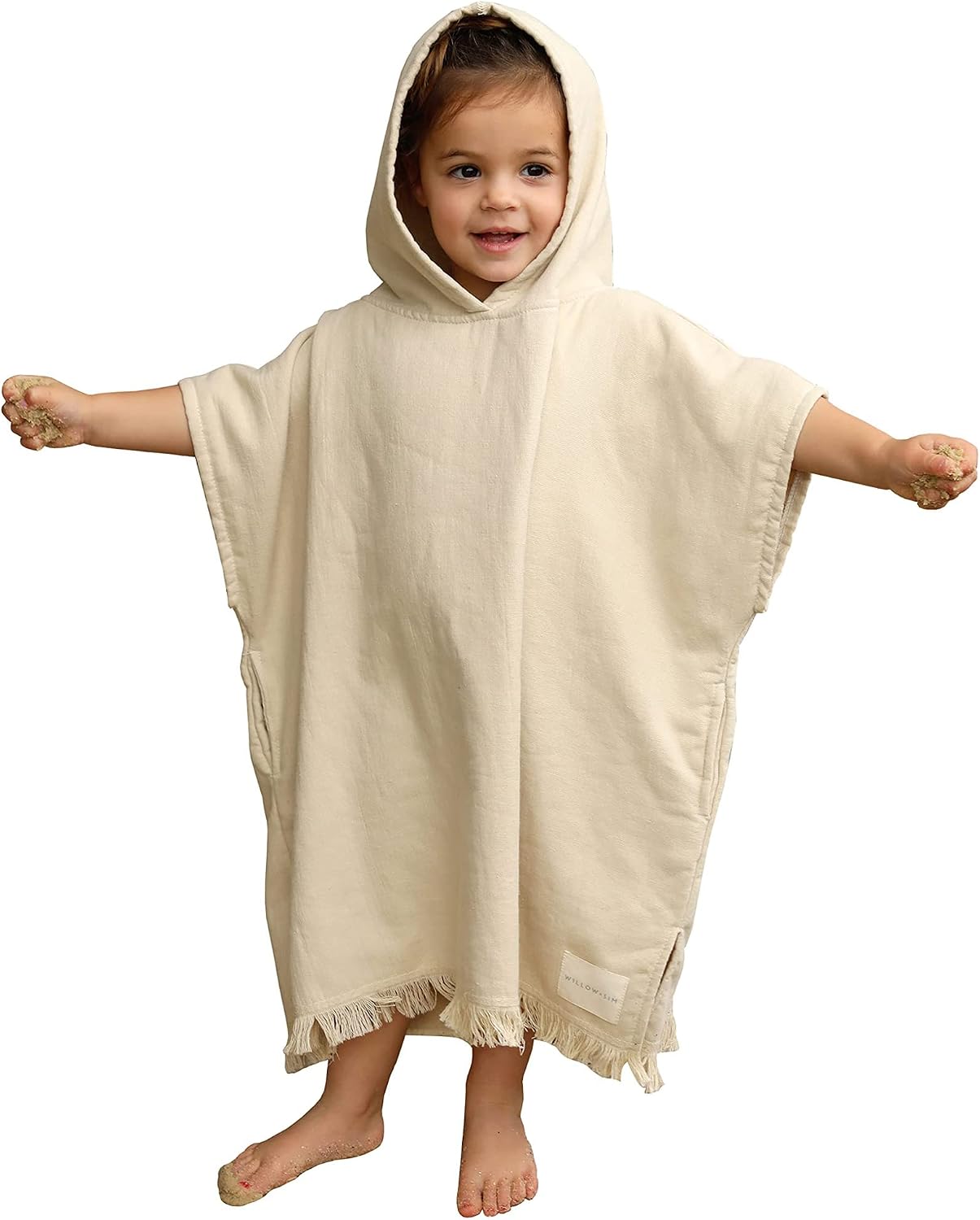 WILLOW + SIM Hooded Towel for Kids - Oversized Luxurious Poncho Toddler Towel, Beach Towels w/Pockets, Fast-Drying Bath Towel with Hood for Boys & Girls, Best Gift for Boy or Girl Age 3-6 (Parchment)
