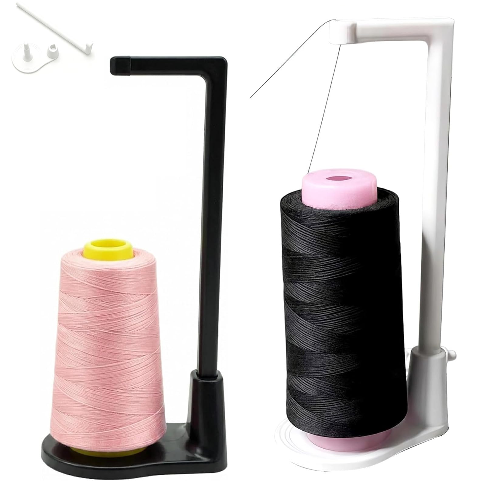 Thread Stand for Sewing Machine Thread Spool Holder Desktop Large Capacity Cone Spool Organizer Rack Universal Household Spool Holder with Anti-Tangle Guide for Spools Sewing Enthusiasts(White+Black)