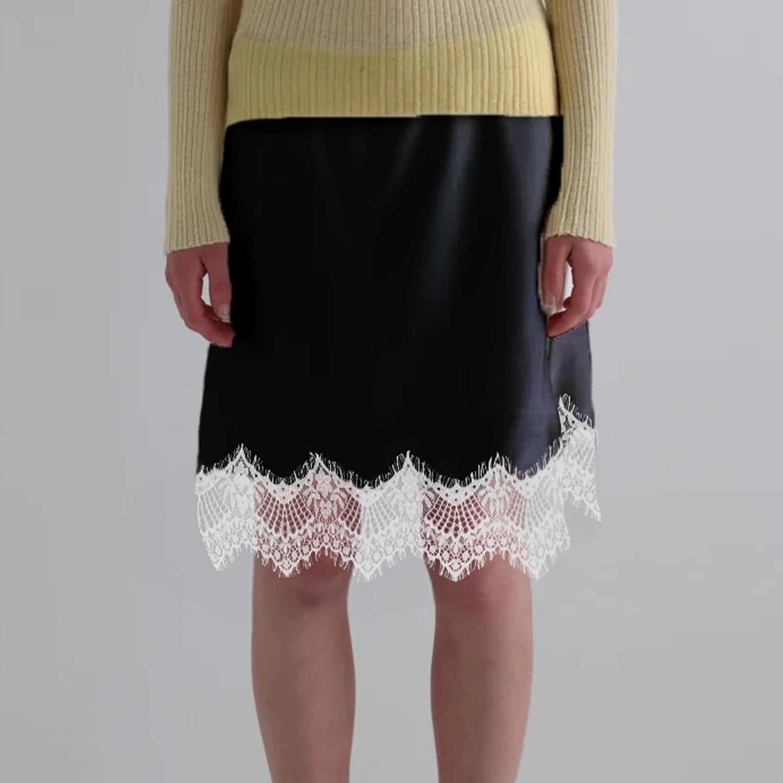 Sexy Outfit Damen-Halbslip aus Satin mit Spitzenbesatz, elastischer Taille, kurzer Unterrock, Petticoat für Unterkleider, weicher Slip-Rock in den britischen Größen 6–24