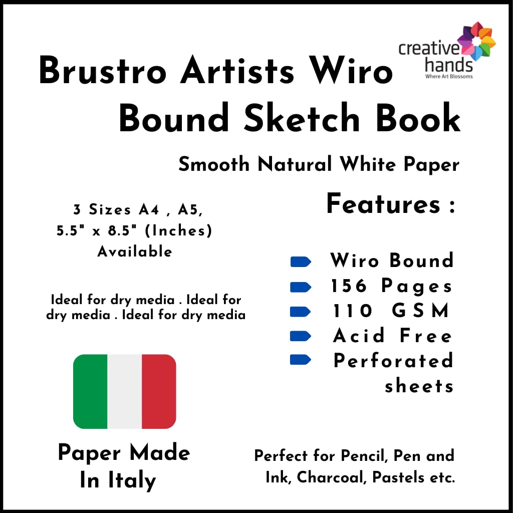 Brustro Artists Wiro Bound Sketch Book Journal, A4 Size,156 Pages,110 GSM
