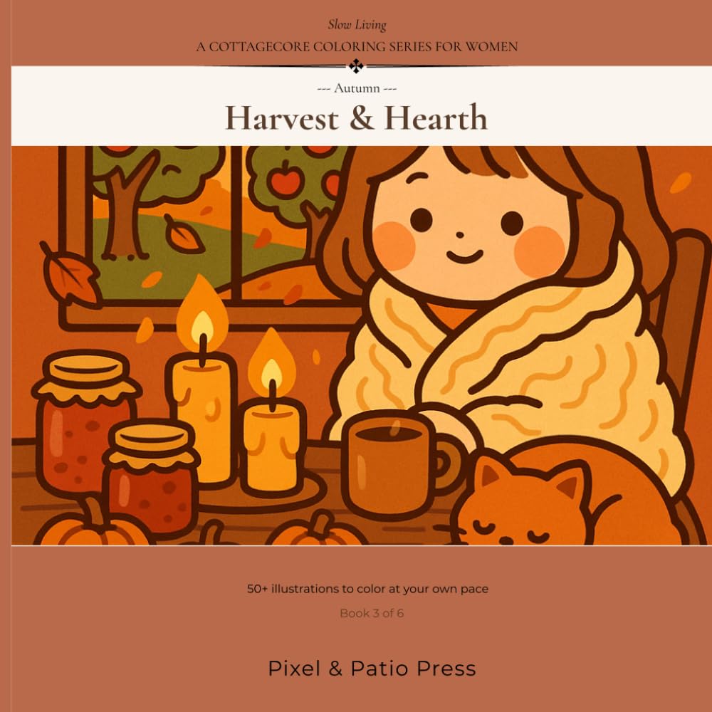 Slow Living: Harvest & Hearth — A Cottagecore Coloring Book for Women | Autumn Volume 3: 50+ Mindful Coloring Pages of Apple Orchards, Pumpkin ... — A Cottagecore Coloring Series for Women)