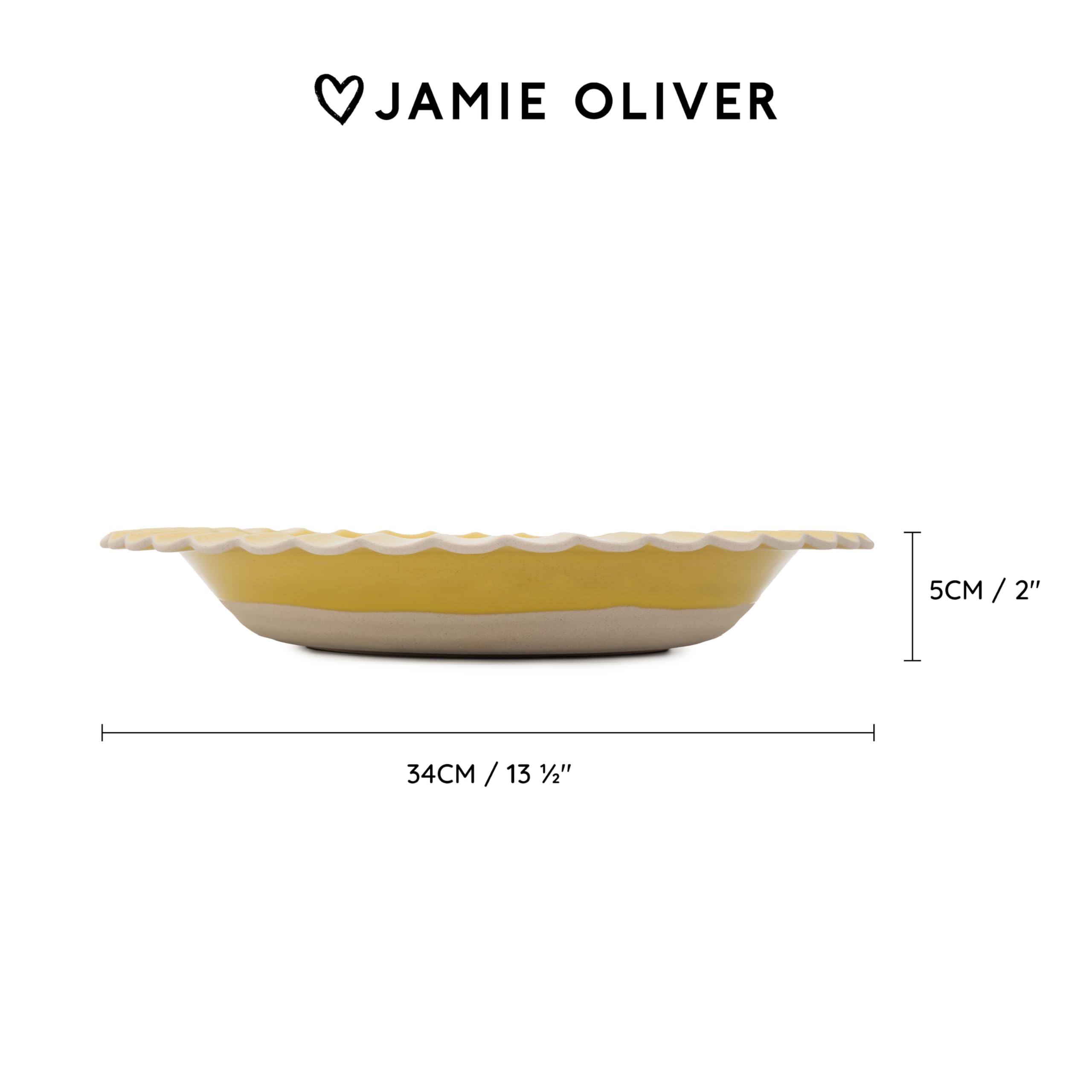 Jamie Oliver Big Love Super Server, Große Steingutschüssel mit Wellenkante, für Pasta & Salate, spülmaschinen- und mikrowellengeeignet, Gelb, 34x5cm