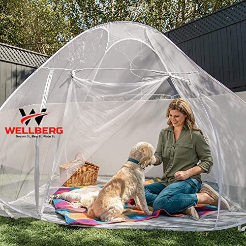 Image of WELLBERG Pop Up Bed Mosquito Net Tent with Bottom, Folding Design for Bedroom and Outdoor Trip,Portable and Wash King Size