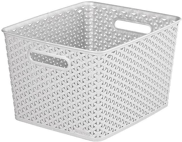 𝟒𝐱 𝟏𝟖𝐋 𝐂𝐮𝐫𝐯𝐞𝐫 𝐁𝐚𝐬𝐤𝐞𝐭 Nestable Rattan Plastic Storage Basket Shelf Tray Large Rectangular Storage