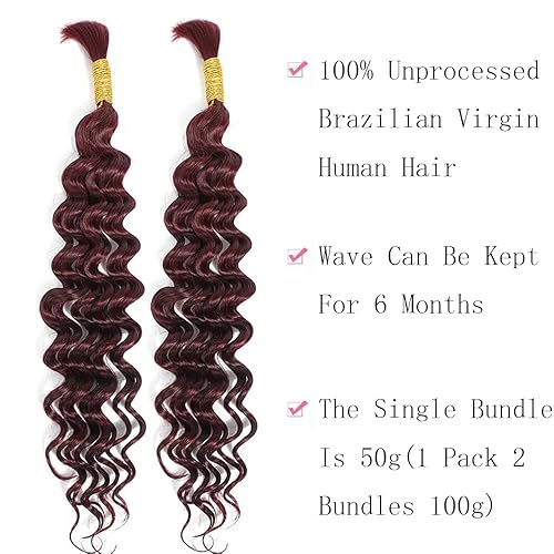Miniatura 2 de Cabello humano ondulado profundo a granel para trenzar naranja, 100% sin procesar, extensiones de cabello humano virgen brasileño, dos paquetes de