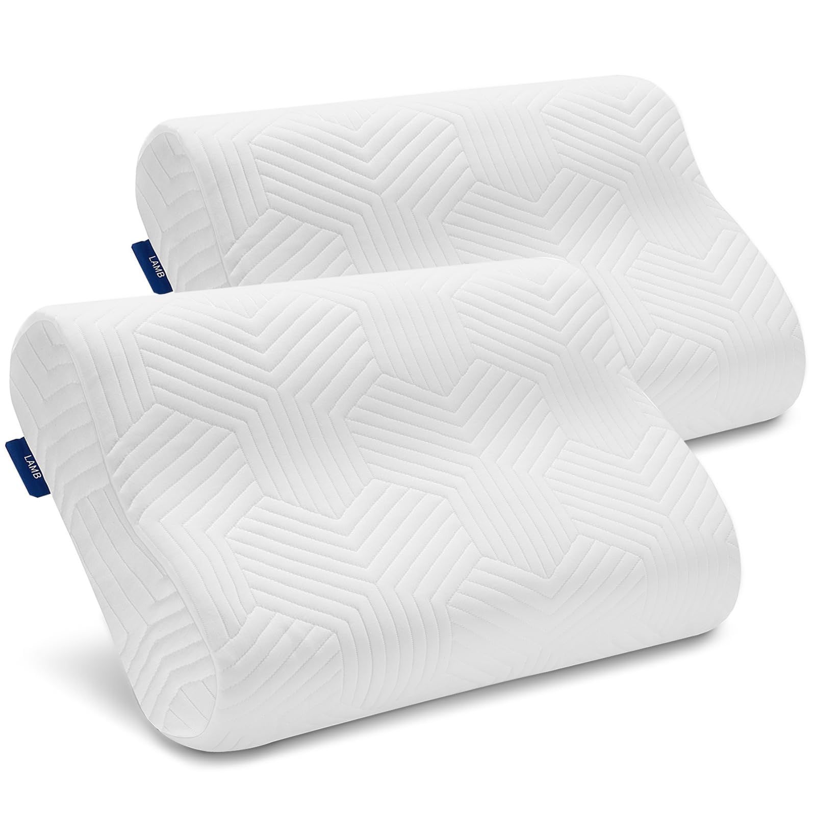 LAMB Cuscini Letto Matrimoniale, RUCO-BAC MED Cuscino Cervicale Memory Foam per Dormire, Ortopedico, Antirussamento, Traspirante, Antiacaro, Anallergico Federa Lavabile, Nucleo interno blu