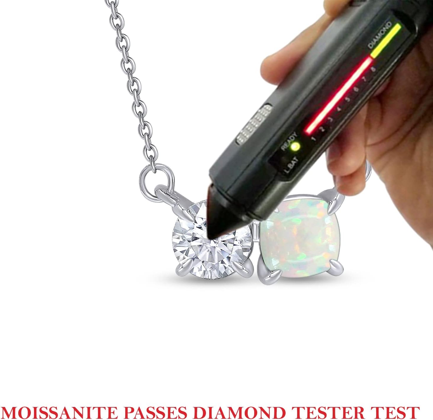 SAVEARTH DIAMONDS 1 1/2CT 6MM Cushion Shape Natural White Opal & 6MM Round Cut Lab Created Moissanite Diamond Toi Et Moi 2 Stone Pendant Necklace In 14K Gold Over Sterling Silver 18" Chain (1.50 Cttw)